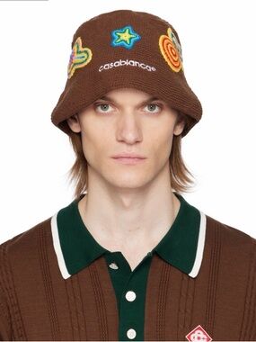 Casablanca Brown Embroidered Bucket Hat Casablanca Brown Crochet Bucket Hat